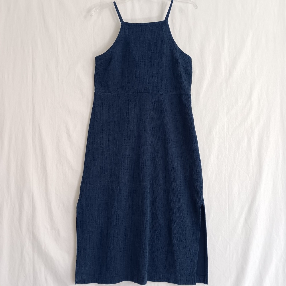 Madewell Midi Dress Women Large Blue Excellent Side Slit Coastal Minimalist